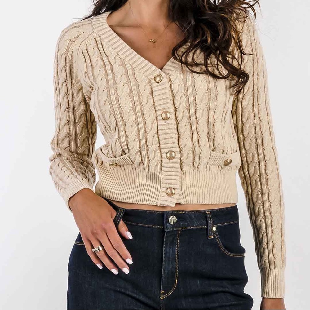 Guess Beige/Cream Cable Knit Cardigan